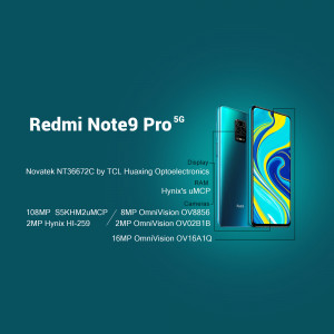 Redmi Note 9 Pro 5G phone with detailed camera specifications
