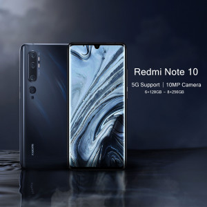 Redmi Note 10 smartphone with a blue marble pattern on the screen