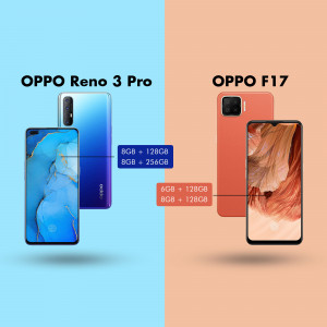 Comparison image of OPPO Reno 3 Pro and OPPO F17 smartphones