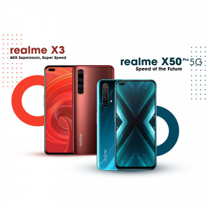 Realme X3 and X50 Pro 5G smartphones displayed side-by-side