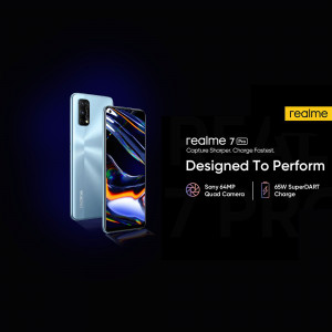 Realme 7 Pro smartphone with a sleek design and quad camera system.