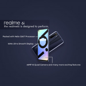 Realme 6i smartphone with key features highlighted