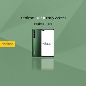 Realme 7 Pro smartphone displaying Realme UI 2.0 Early Access interface
