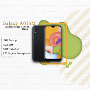 Black Samsung Galaxy A015M smartphone with 16GB storage and 5.7 inch display