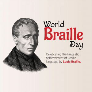 Image commemorating World Braille Day featuring a portrait of Louis Braille.