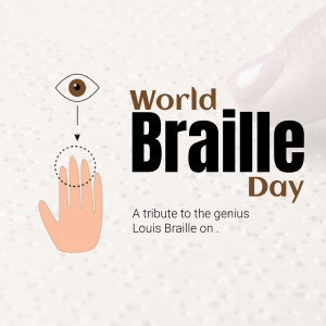 Illustration depicting a hand touching braille with an eye above, symbolizing reading with touch.