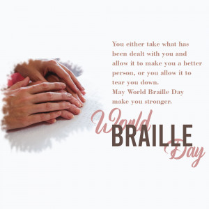Hands clasped together with text celebrating World Braille Day.