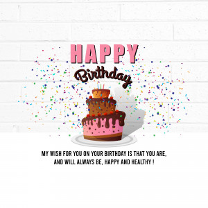 A colorful birthday cake with sprinkles and the text 'Happy Birthday'