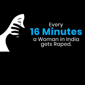 Image depicting a silhouette of a woman's face with text highlighting the alarming statistic of sexual assault in India.
