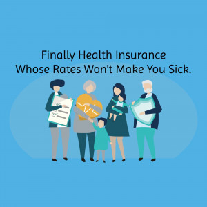 Illustration of a diverse family with health insurance documents and shields.