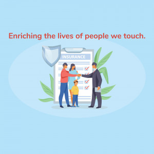 Illustration of a family and an insurance agent shaking hands with a clipboard showing checkmarks.