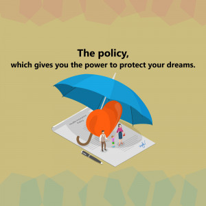 Illustration of an umbrella over a document with a heart, representing insurance protecting dreams.