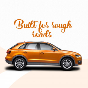 Orange Audi Q3 SUV side view on a gradient background