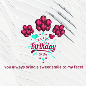 A birthday card with pink balloons, hearts, and the text 'Happy Birthday To You'