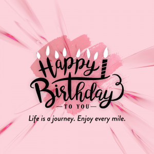Happy Birthday card with candles and a pink floral background
