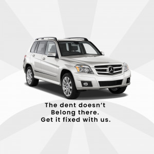 Silver Mercedes-Benz GLK with a dent repair advertisement