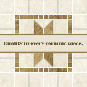 Close-up of a decorative ceramic tile pattern with brown and beige colors.