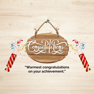 Wooden sign with 'Congratulations' text and confetti