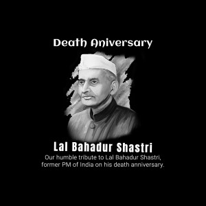 Black and white portrait of Lal Bahadur Shastri with text commemorating his death anniversary.