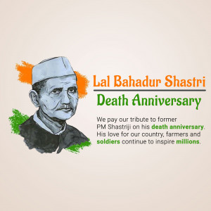 Portrait of Lal Bahadur Shastri with Indian flag colors and text commemorating his death anniversary.