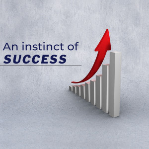 A 3D rendering of a bar graph with a red arrow pointing upwards, symbolizing growth and success.