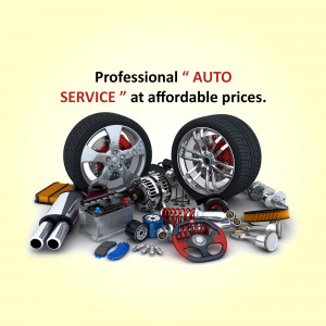 Auto parts and tires with text advertising affordable auto service