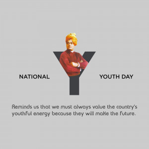 Image commemorating National Youth Day with a portrait of Swami Vivekananda and the letter 'Y'.