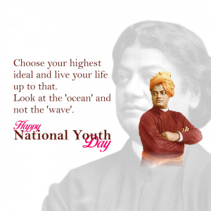 Portrait of Swami Vivekananda with a motivational quote for National Youth Day