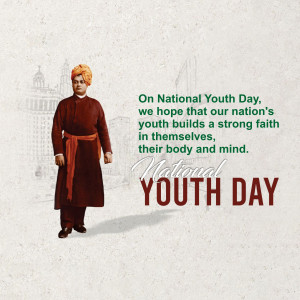 Image of Swami Vivekananda with text commemorating National Youth Day.
