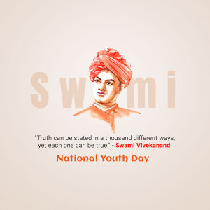 Portrait of Swami Vivekananda with a quote and National Youth Day text