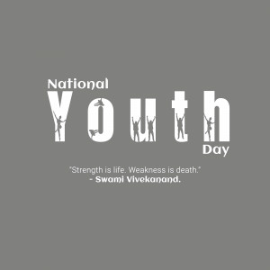 National Youth Day graphic with silhouettes of people and a quote by Swami Vivekananda