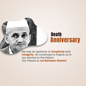 Portrait of Lal Bahadur Shastri with text 'Death Anniversary'