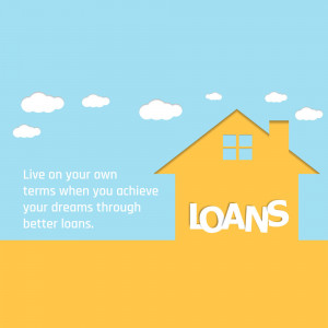 Illustration of a house with the text 'Loans' and a motivational quote.