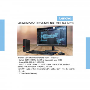 Lenovo M720q Tiny G5420 desktop computer with monitor and keyboard