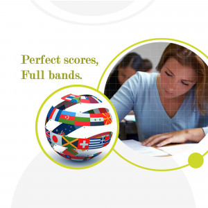 Image depicting a student studying with a globe representing international education and perfect scores.