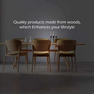 Modern dining room with wooden furniture and soft lighting