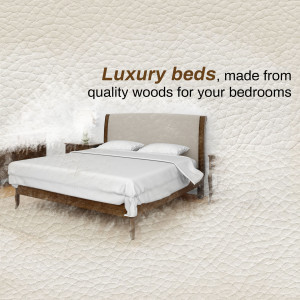 Elegant wooden bed with white linens in a bedroom setting