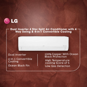 LG Dual Inverter 4 Star Split AC with 4-Way Swing and 4-in-1 Convertible Cooling
