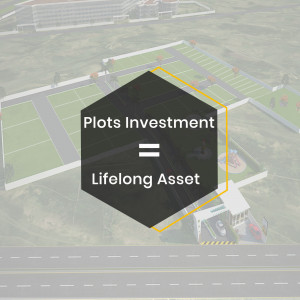 Image depicting land plots for investment with text overlay 'Plots Investment = Lifelong Asset'