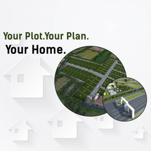 Aerial view of a planned residential land development with house icons.