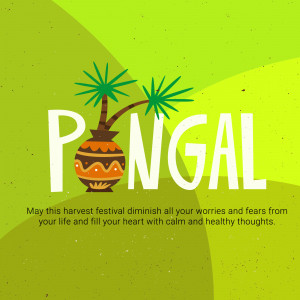 Pongal festival greeting with a pot and palm tree