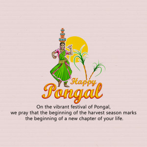 Illustration of a woman performing a traditional dance with a pot on her head, celebrating Pongal.