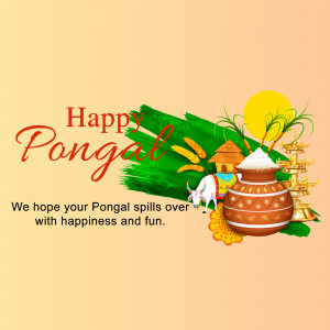 Happy Pongal greeting with traditional elements