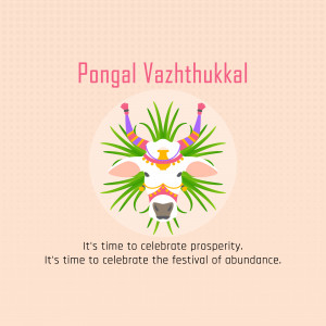 Pongal greeting with decorated cow illustration