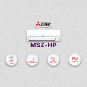 Mitsubishi Electric MSZ-HP series air conditioner unit with remote control and features.
