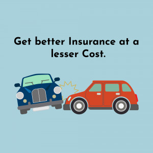 Illustration of two cars colliding with text promoting affordable insurance.