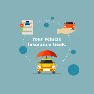 Illustration depicting vehicle insurance concept with car, umbrella, and documents.