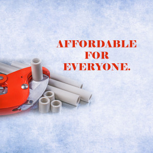 Red pipe cutter and PVC pipes with text 'Affordable for Everyone'