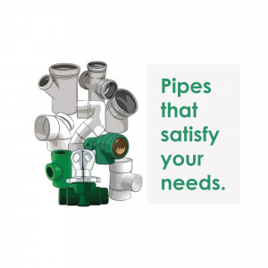 Assortment of grey and green plastic pipes and fittings