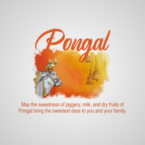 Pongal festival greeting with cow and bells